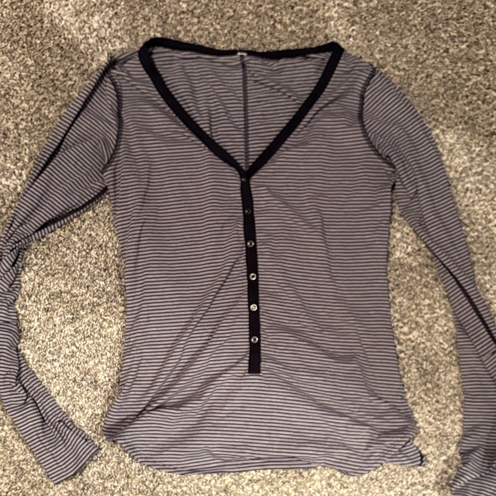 lululemon athletica Black and Grey Striped V-Neck Awesoma Henley Long Sleeve